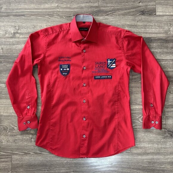 Jared Lang Yacht Club Womens M Special Edition Button Down Shirt Red Yacht Patch - Picture 1 of 16